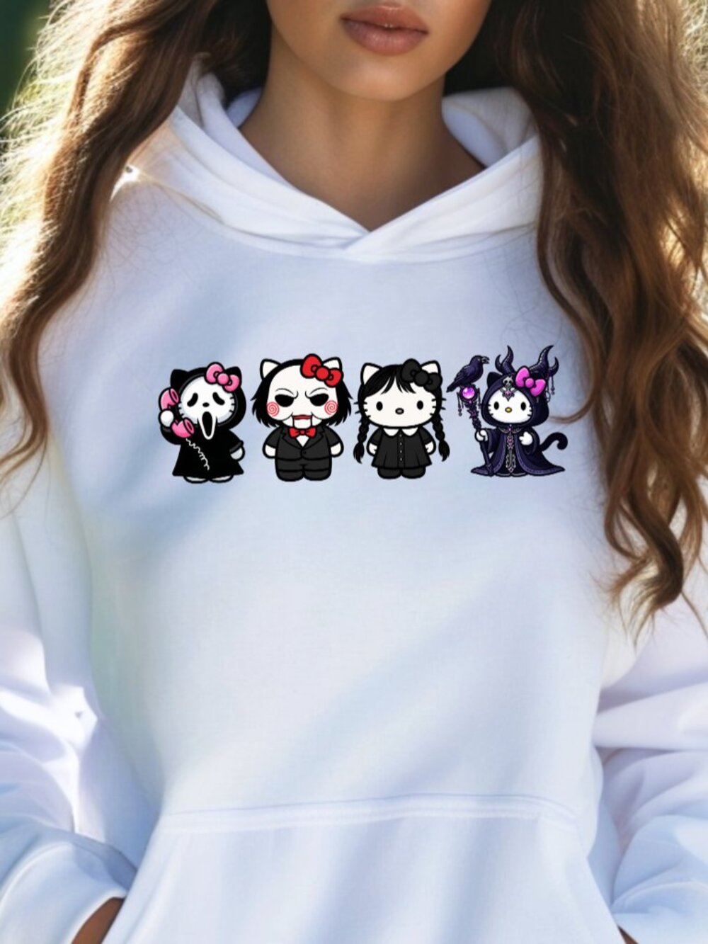 Hello Kitty Halloween HOODIE Graphic Sweatshirt Cozy Fall Horror Movie Costume
